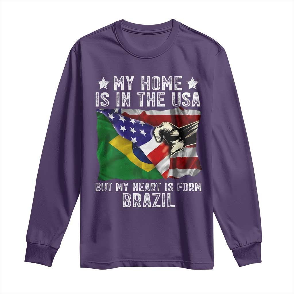 Brazilian American Patriot Heart Is From Brazil Flag Long Sleeve Shirt