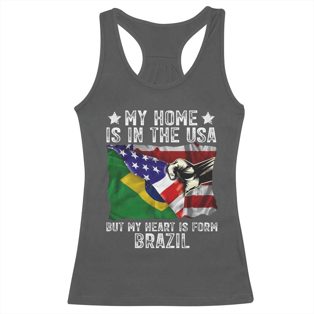 Brazilian American Patriot Heart Is From Brazil Flag Racerback Tank Top