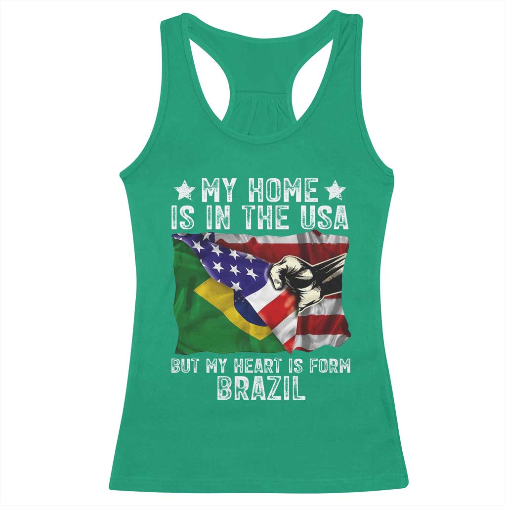 Brazilian American Patriot Heart Is From Brazil Flag Racerback Tank Top