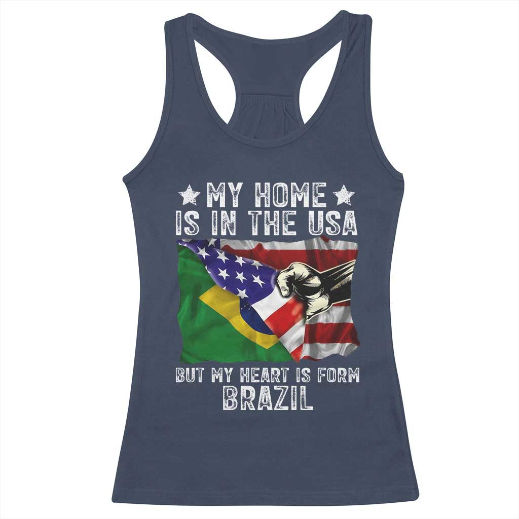 Brazilian American Patriot Heart Is From Brazil Flag Racerback Tank Top