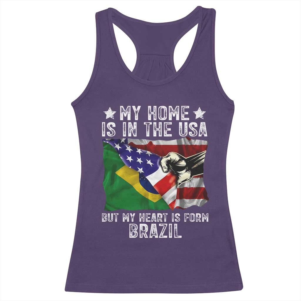 Brazilian American Patriot Heart Is From Brazil Flag Racerback Tank Top