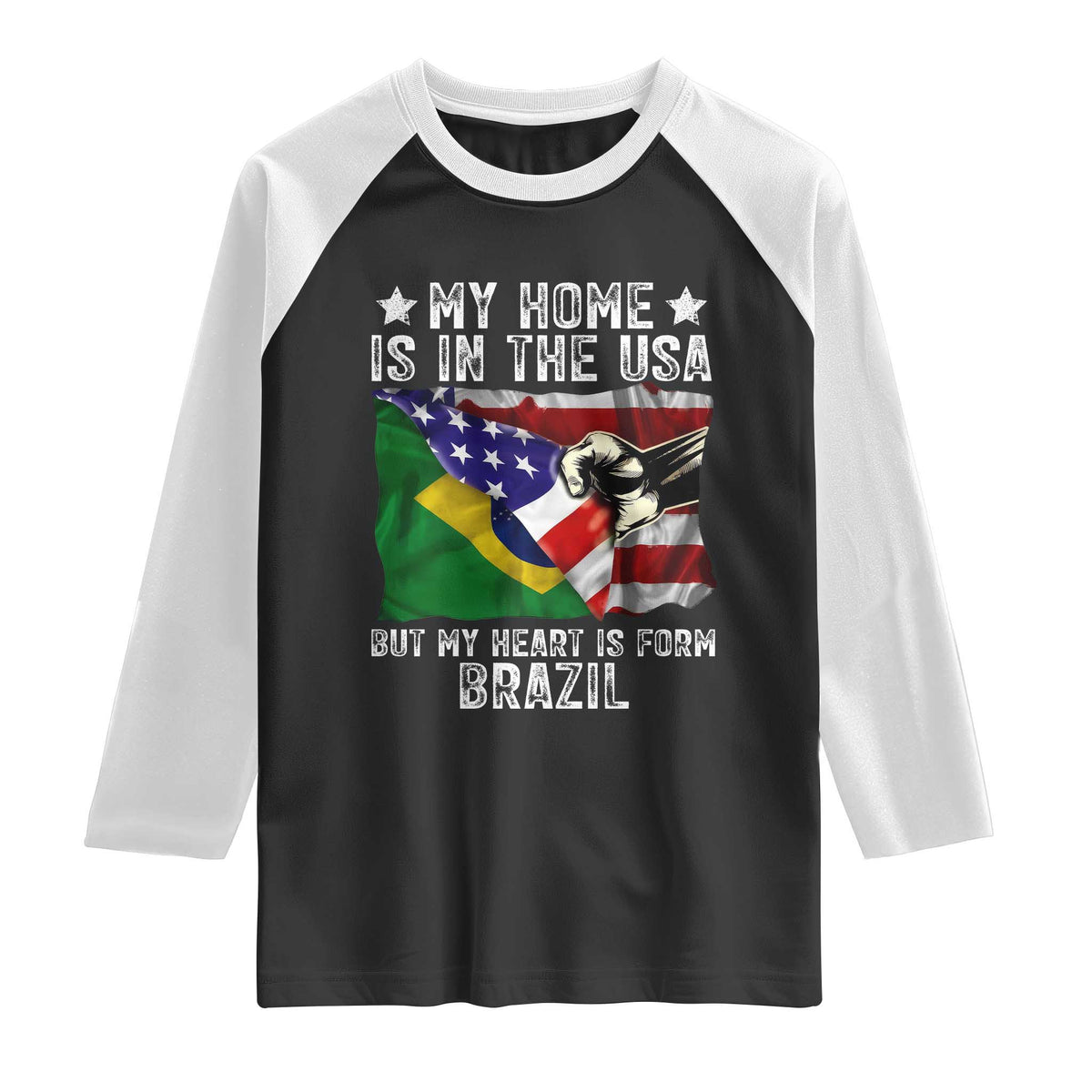 Brazilian American Patriot Heart Is From Brazil Flag Raglan Shirt