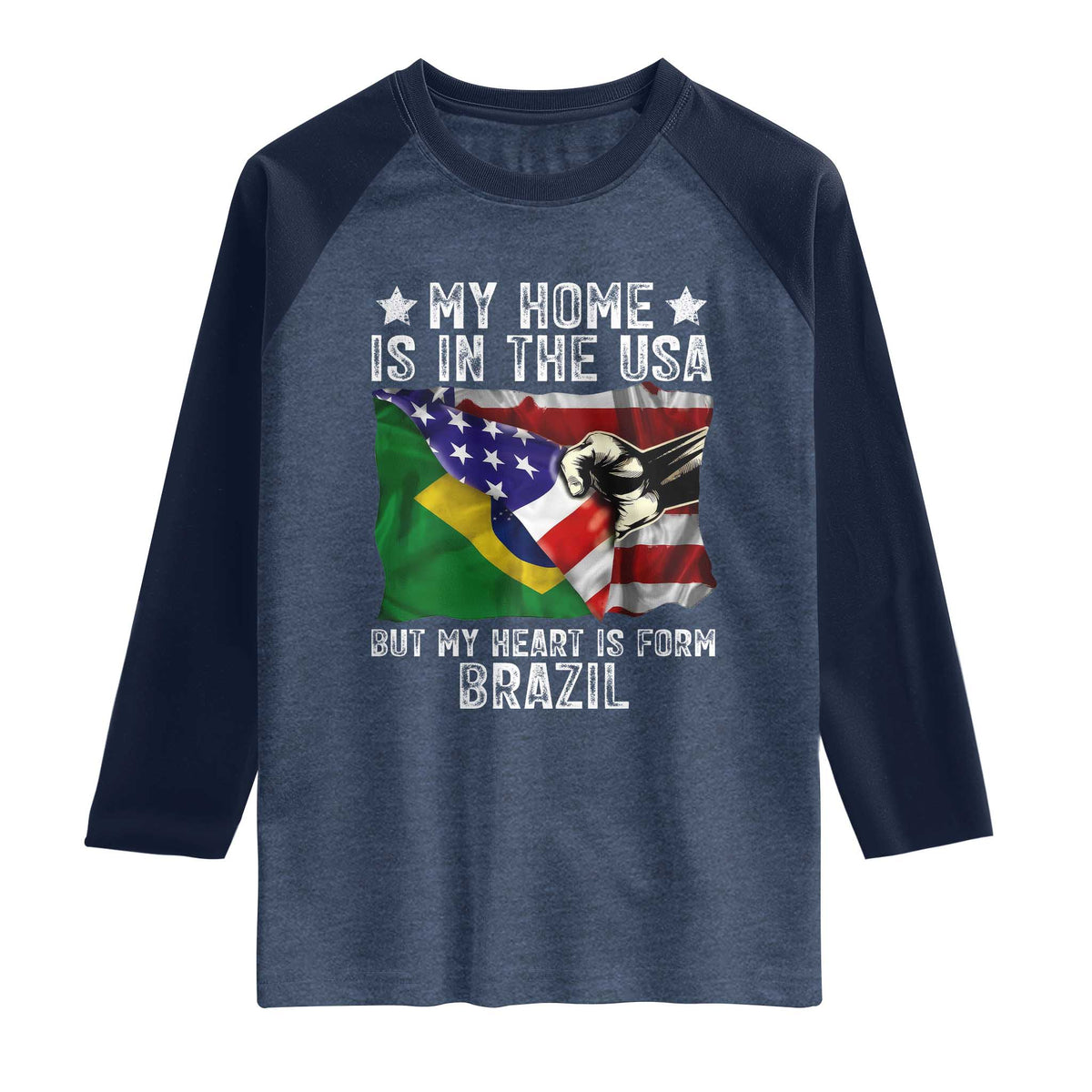 Brazilian American Patriot Heart Is From Brazil Flag Raglan Shirt