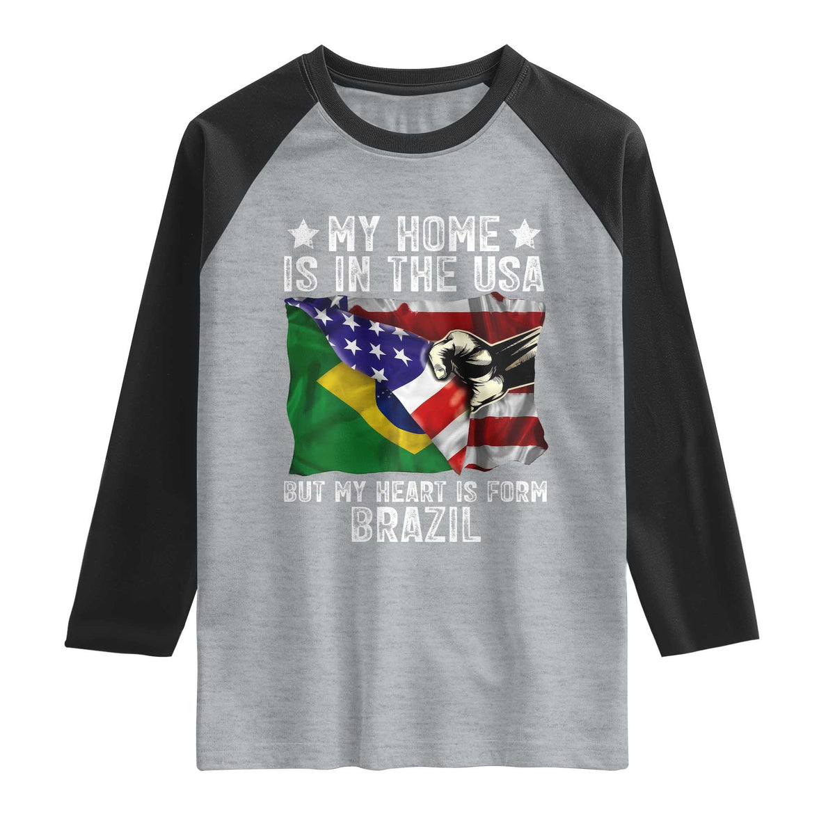 Brazilian American Patriot Heart Is From Brazil Flag Raglan Shirt