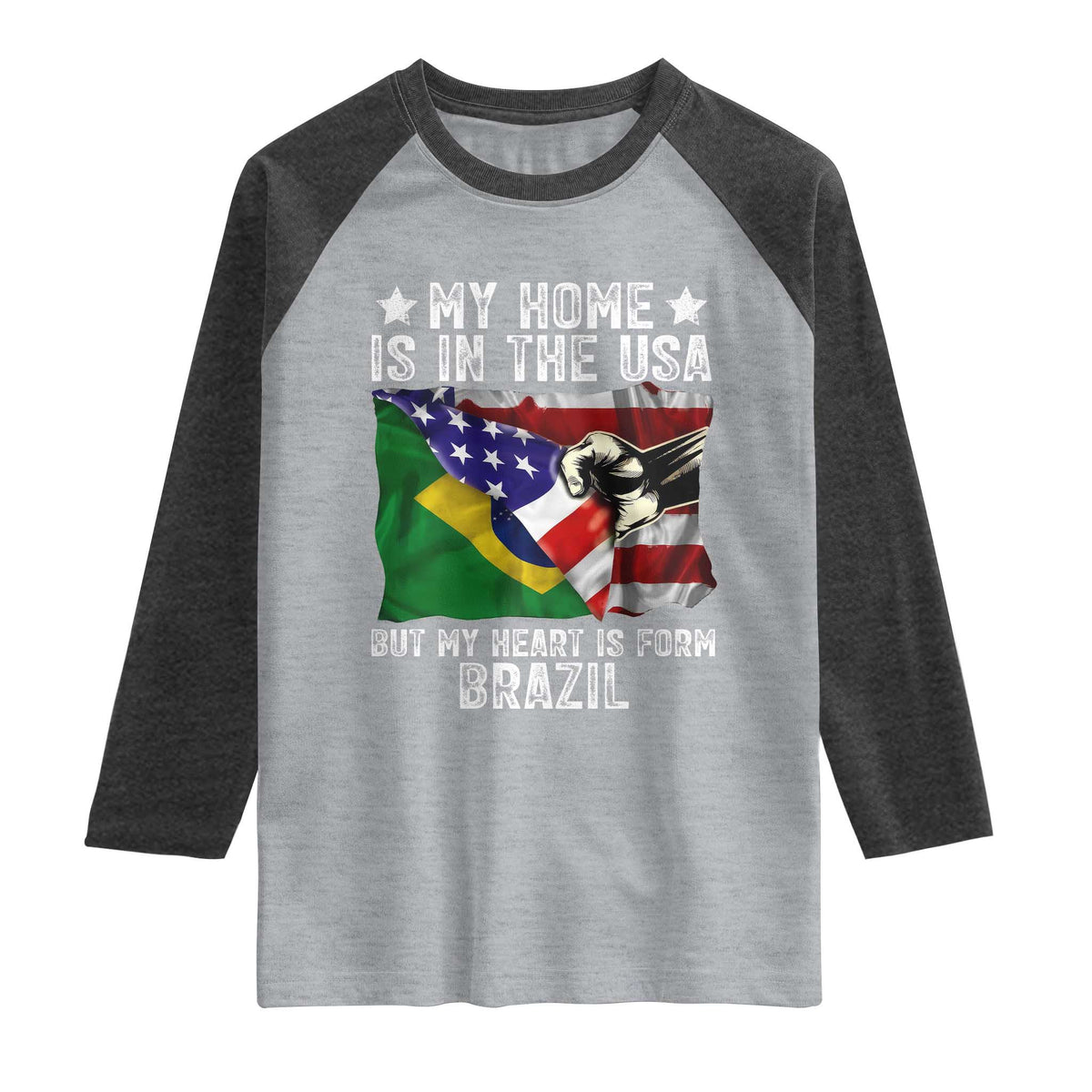 Brazilian American Patriot Heart Is From Brazil Flag Raglan Shirt