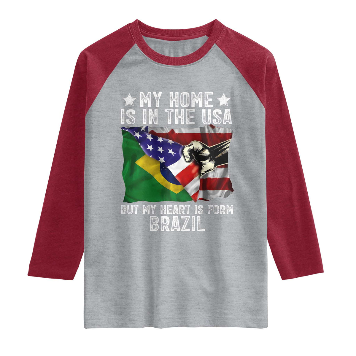Brazilian American Patriot Heart Is From Brazil Flag Raglan Shirt