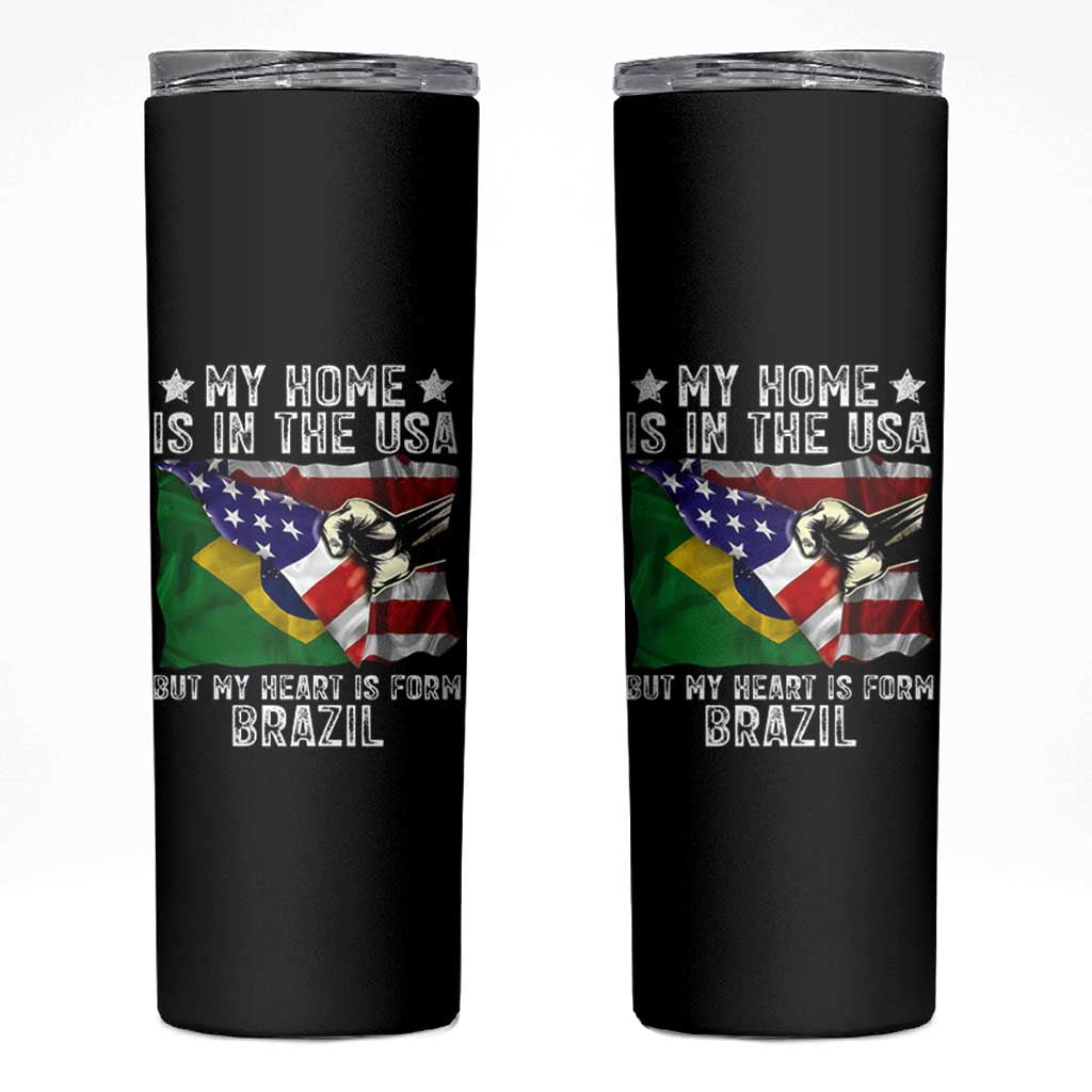 Brazilian American Patriot Heart Is From Brazil Flag Skinny Tumbler