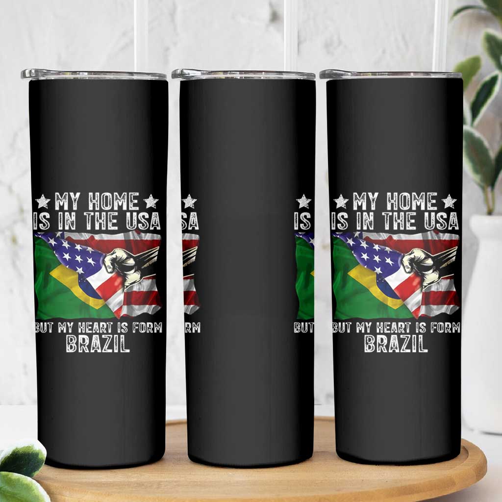 Brazilian American Patriot Heart Is From Brazil Flag Skinny Tumbler