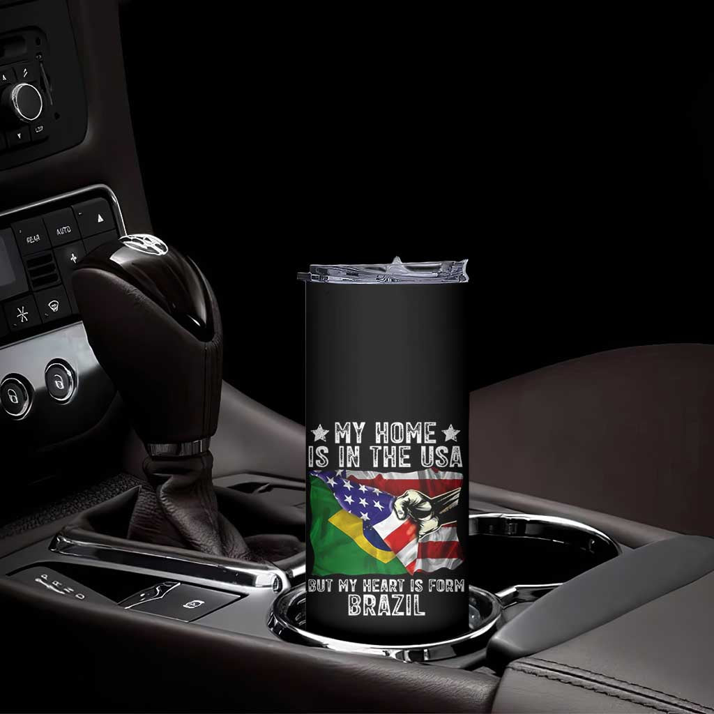 Brazilian American Patriot Heart Is From Brazil Flag Skinny Tumbler