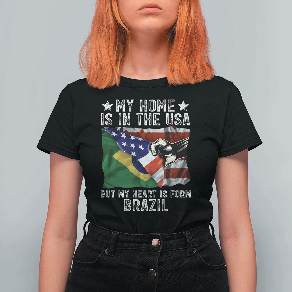 Brazilian American Patriot Heart Is From Brazil Flag T Shirt For Women