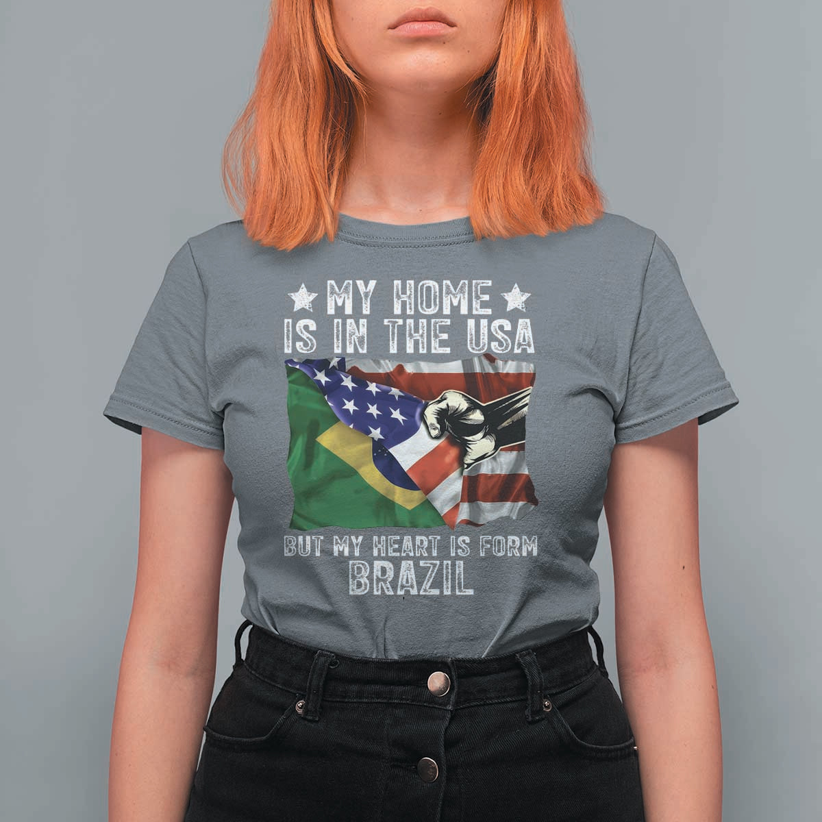 Brazilian American Patriot Heart Is From Brazil Flag T Shirt For Women