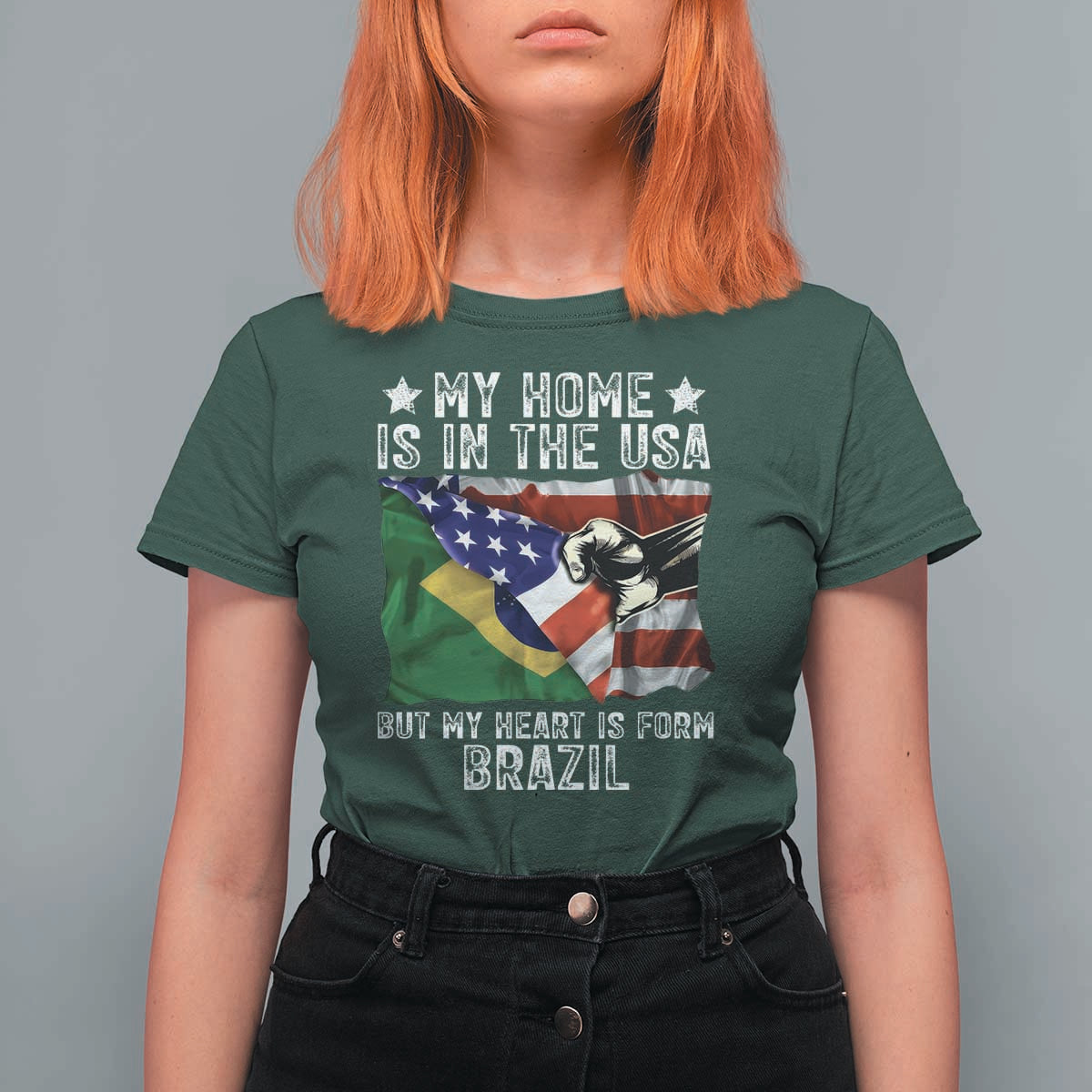 Brazilian American Patriot Heart Is From Brazil Flag T Shirt For Women