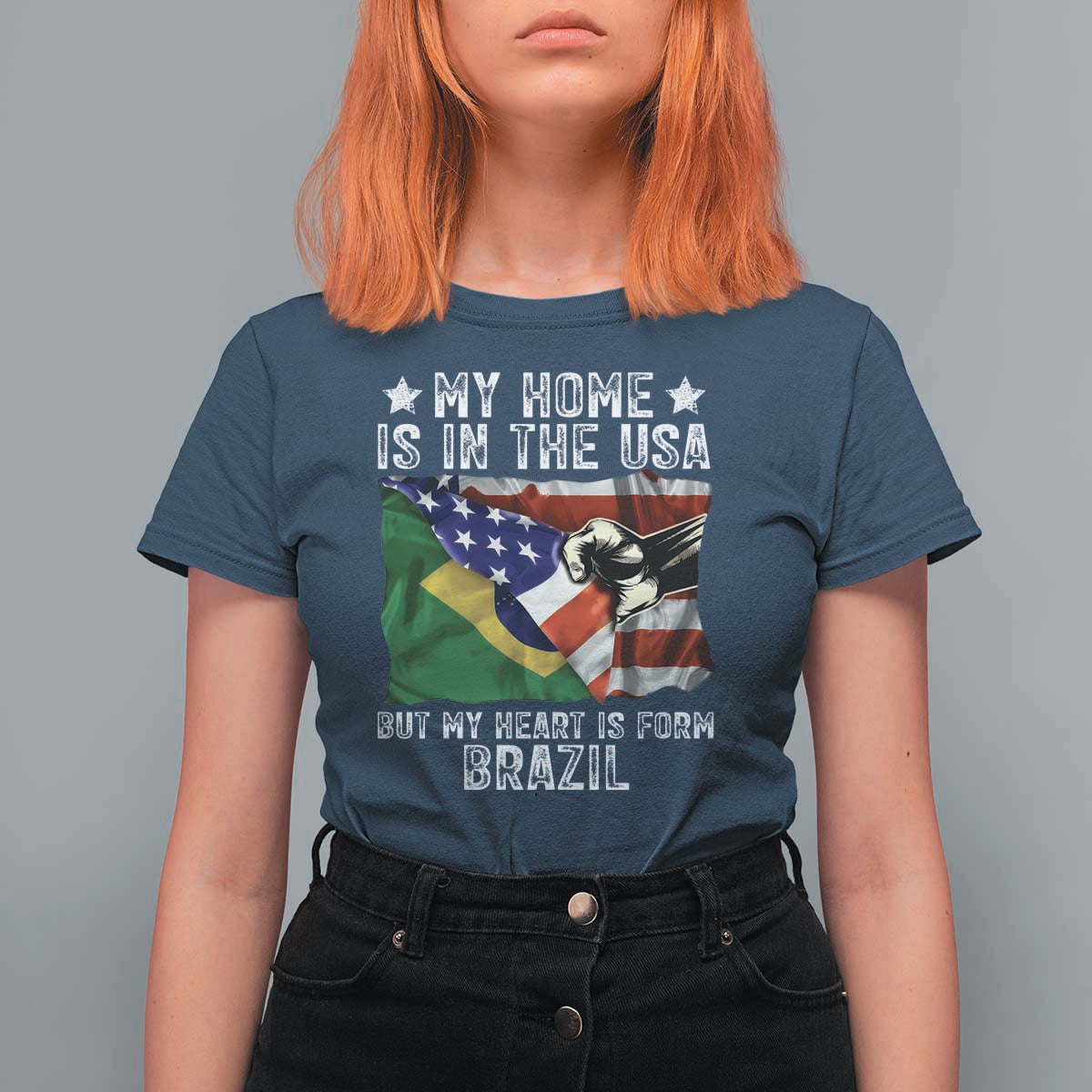 Brazilian American Patriot Heart Is From Brazil Flag T Shirt For Women