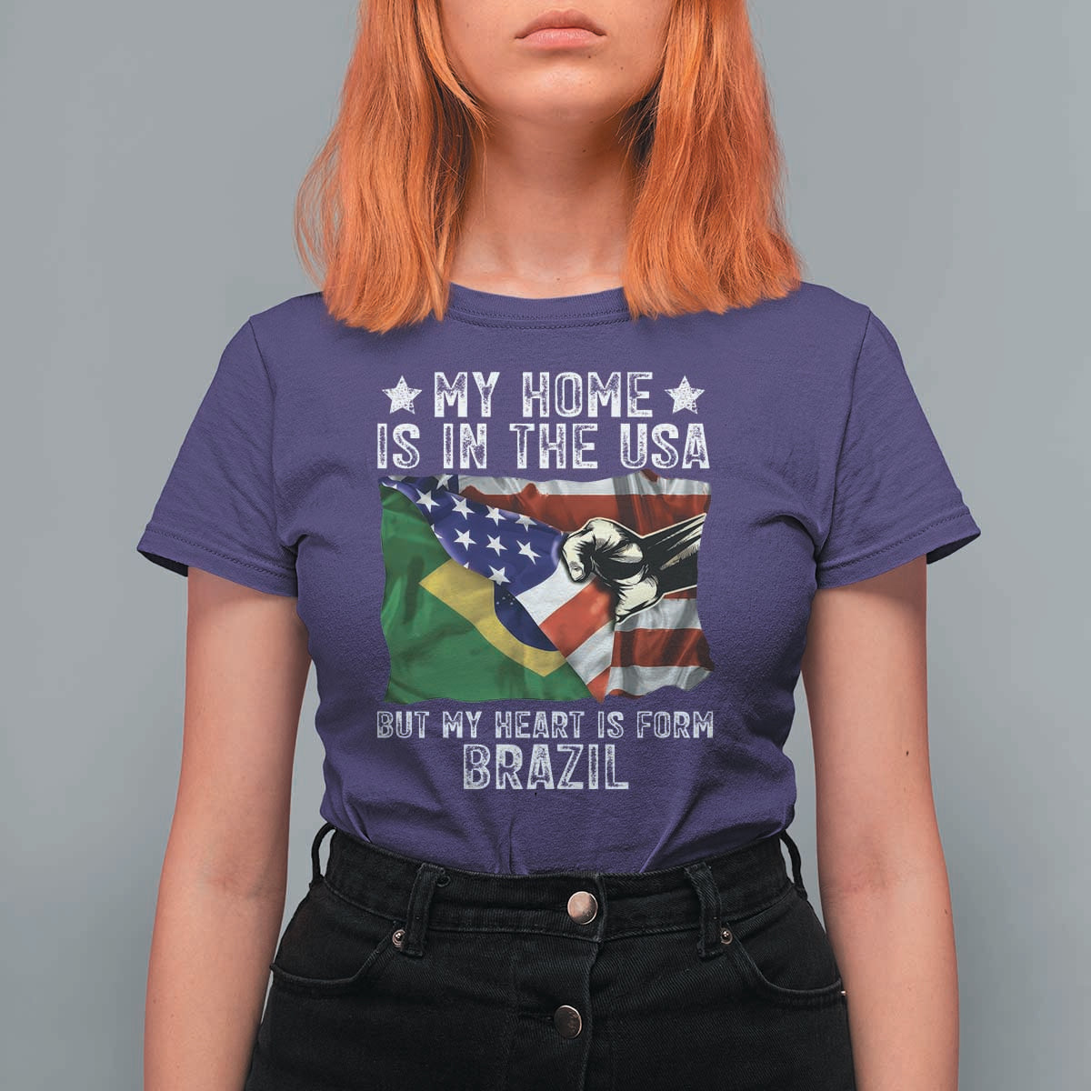 Brazilian American Patriot Heart Is From Brazil Flag T Shirt For Women