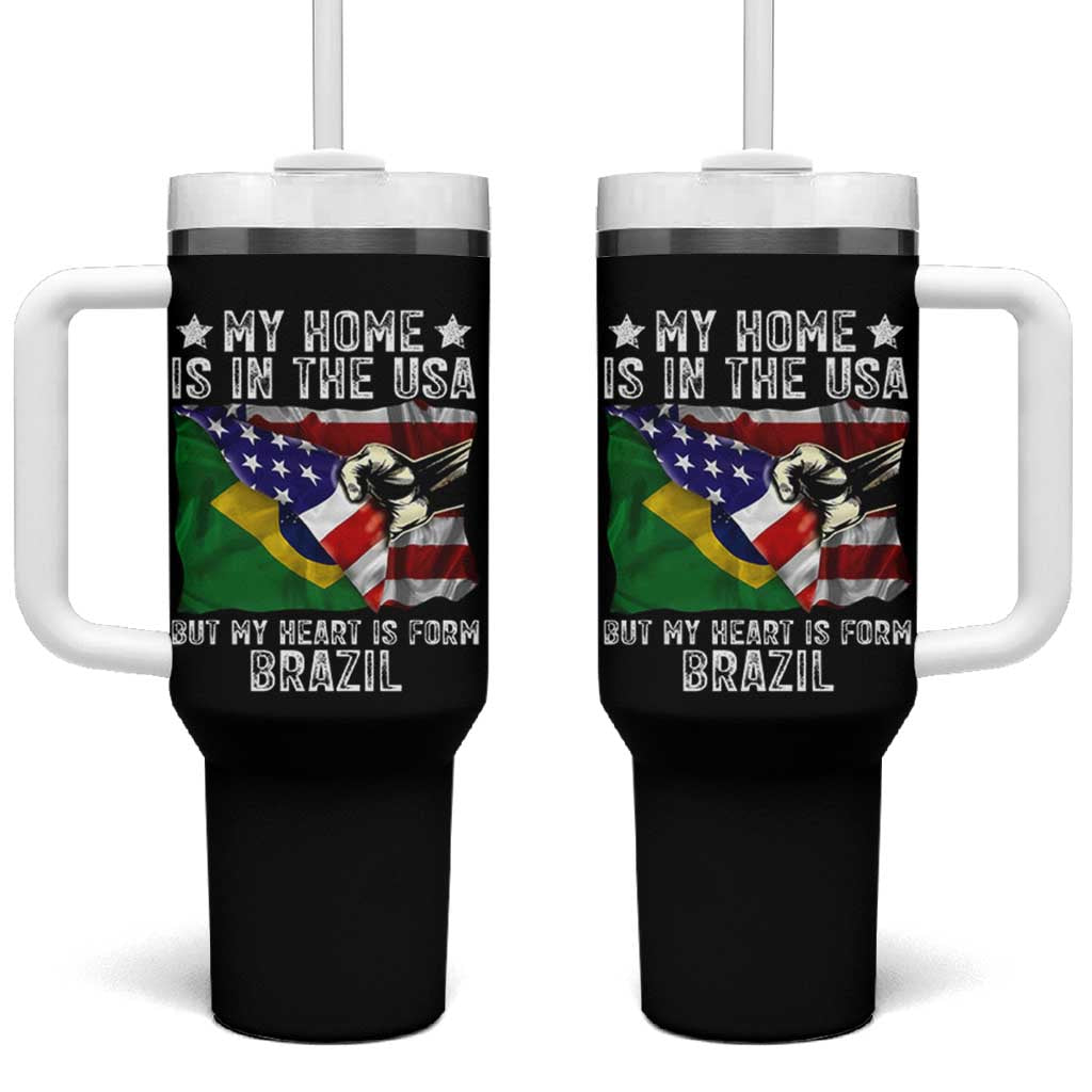 Brazilian American Patriot Heart Is From Brazil Flag Tumbler With Handle