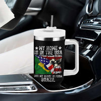 Brazilian American Patriot Heart Is From Brazil Flag Tumbler With Handle