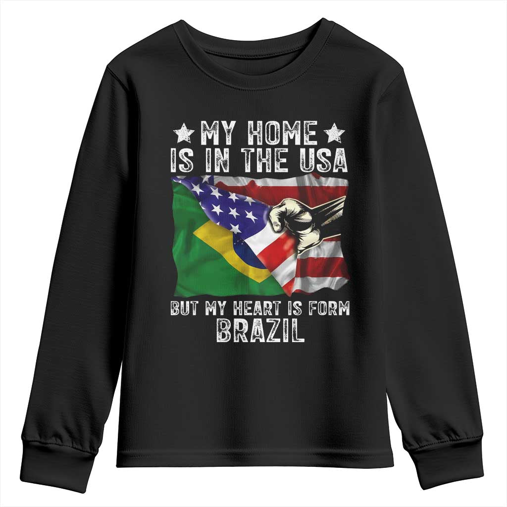 Brazilian American Patriot Heart Is From Brazil Flag Youth Sweatshirt