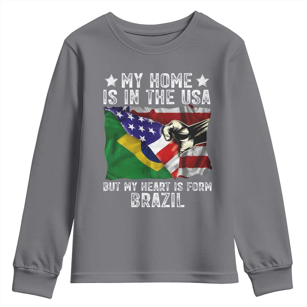 Brazilian American Patriot Heart Is From Brazil Flag Youth Sweatshirt