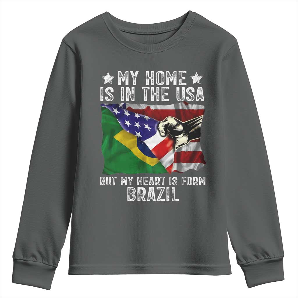 Brazilian American Patriot Heart Is From Brazil Flag Youth Sweatshirt