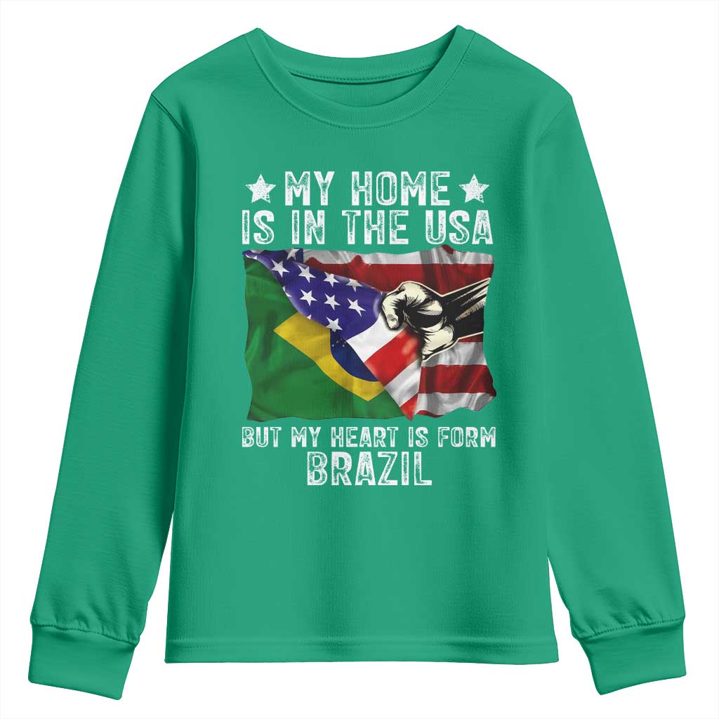 Brazilian American Patriot Heart Is From Brazil Flag Youth Sweatshirt