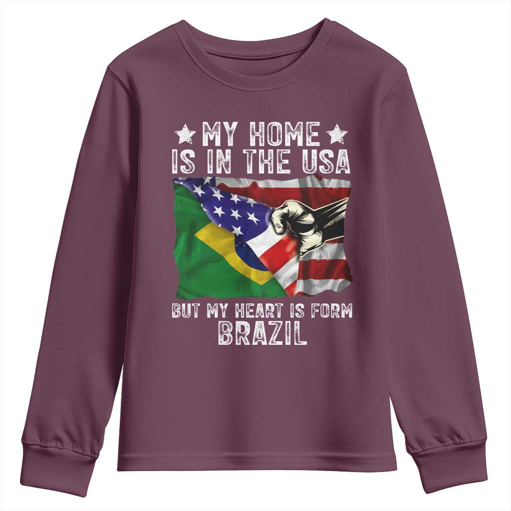 Brazilian American Patriot Heart Is From Brazil Flag Youth Sweatshirt