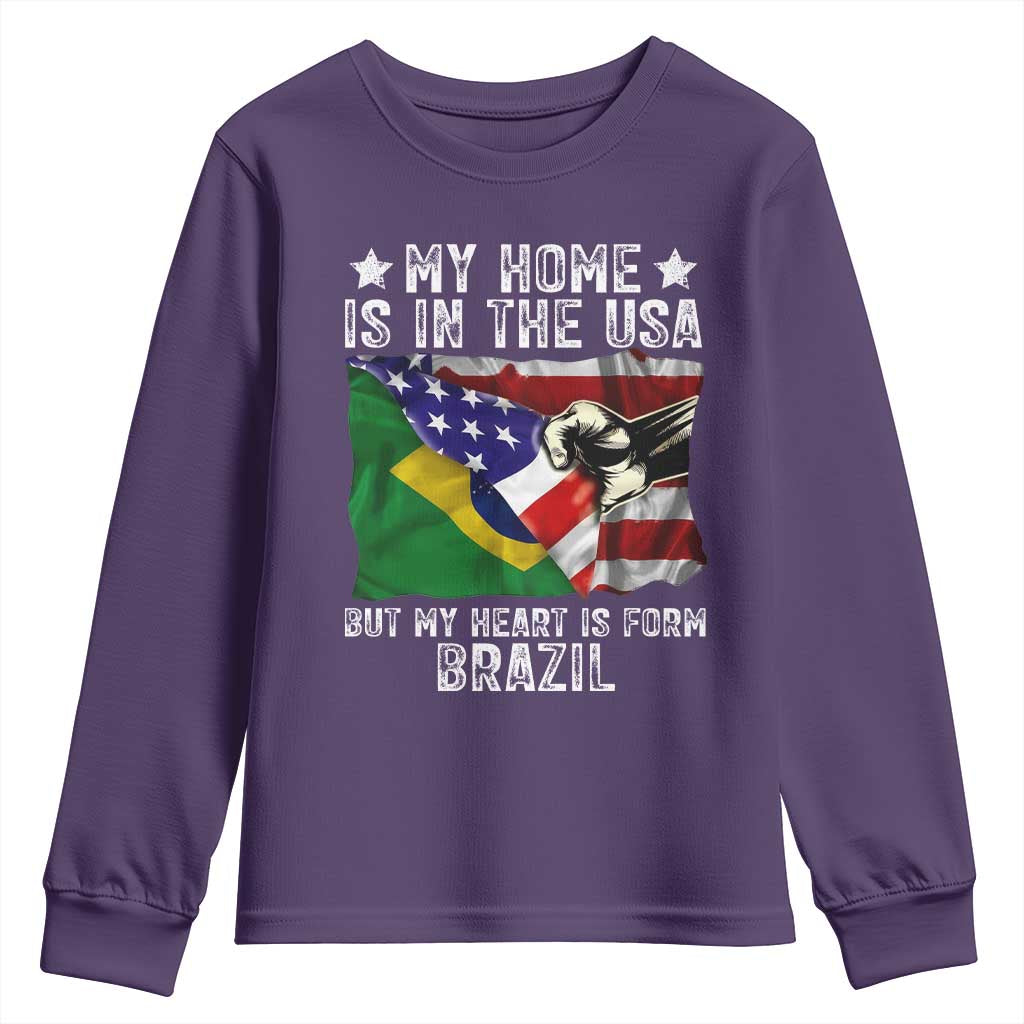 Brazilian American Patriot Heart Is From Brazil Flag Youth Sweatshirt