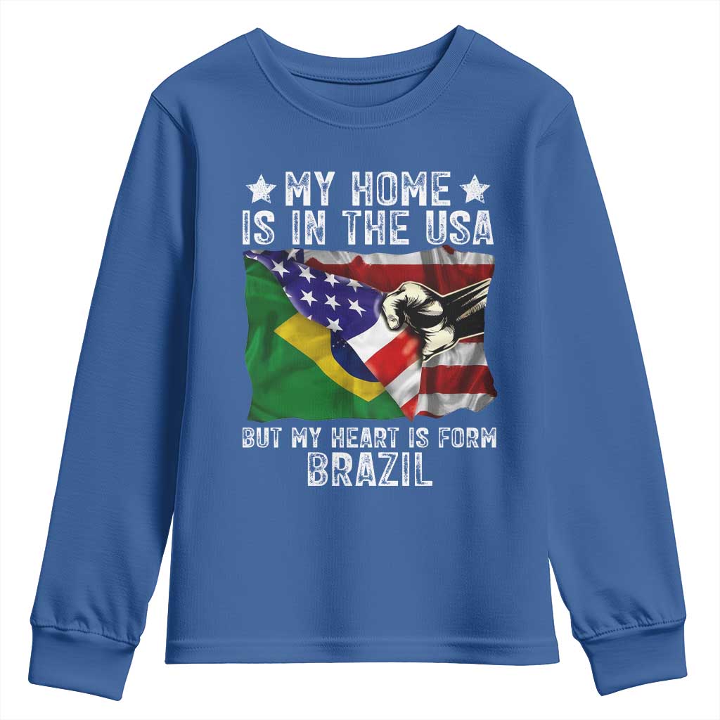 Brazilian American Patriot Heart Is From Brazil Flag Youth Sweatshirt