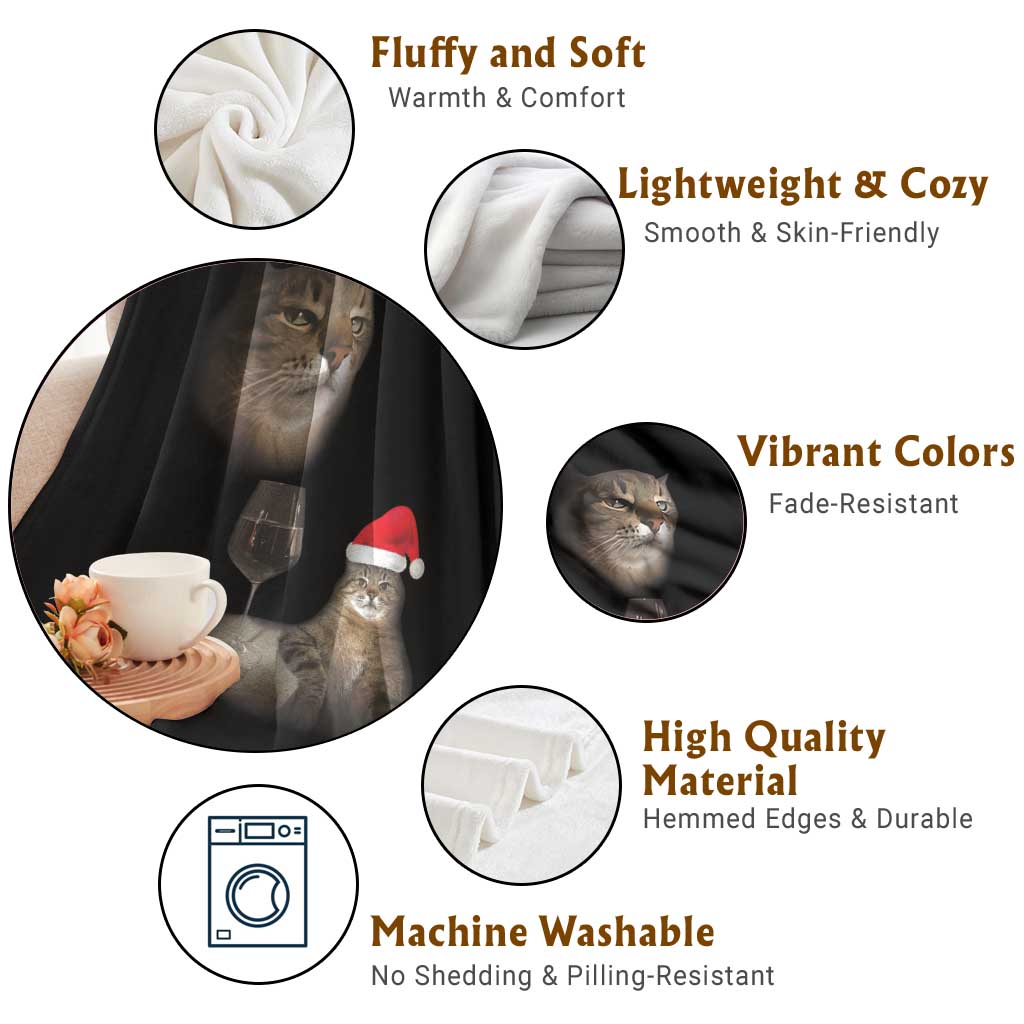 Funny Cat Christmas Throw Blanket Cats Drinking Wine Oddly Specific Meme - Wonder Print Shop