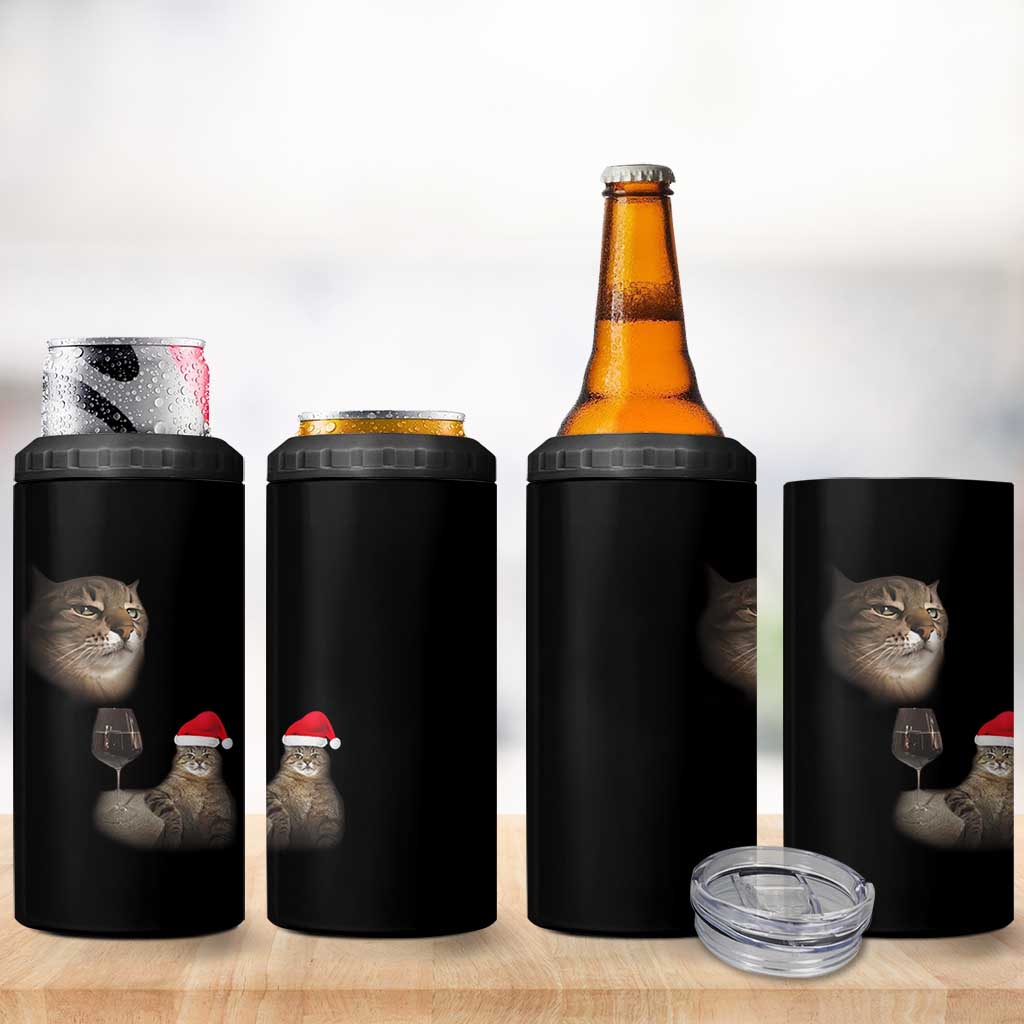 Funny Cat Christmas 4 in 1 Can Cooler Tumbler Cats Drinking Wine Oddly Specific Meme - Wonder Print Shop