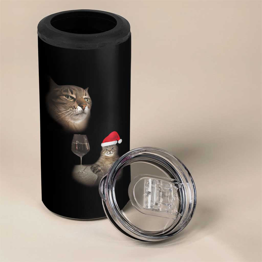 Funny Cat Christmas 4 in 1 Can Cooler Tumbler Cats Drinking Wine Oddly Specific Meme - Wonder Print Shop