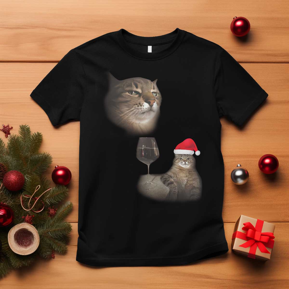 Funny Cat Christmas T Shirt Cats Drinking Wine Oddly Specific Meme - Wonder Print Shop