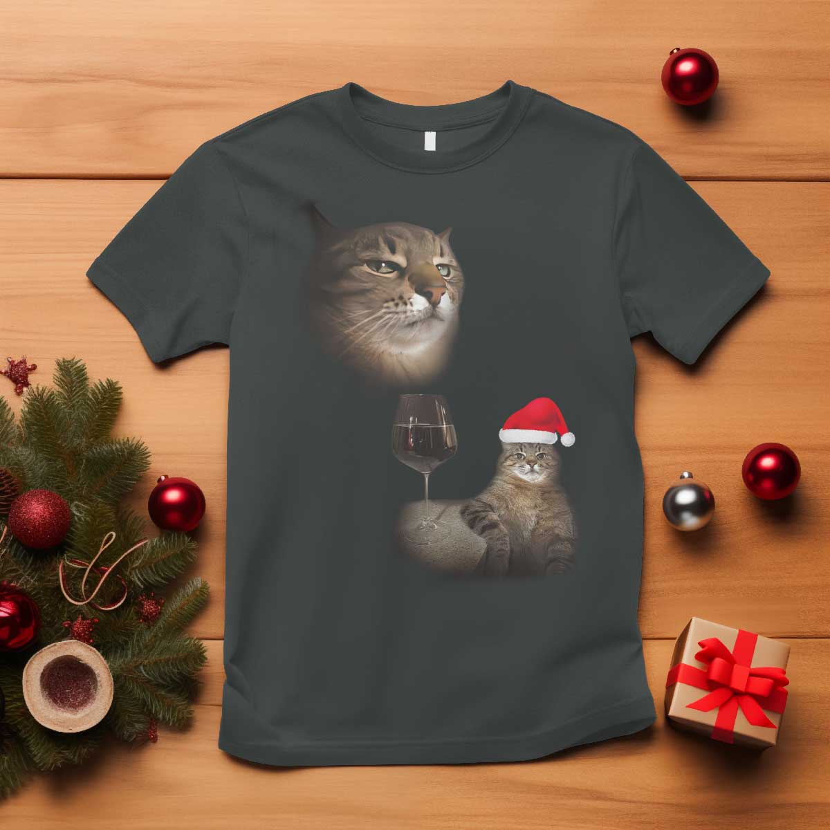 Funny Cat Christmas T Shirt Cats Drinking Wine Oddly Specific Meme - Wonder Print Shop