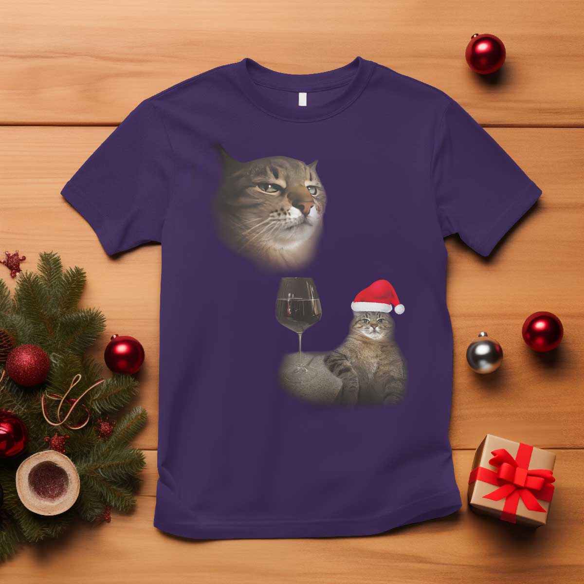 Funny Cat Christmas T Shirt Cats Drinking Wine Oddly Specific Meme - Wonder Print Shop