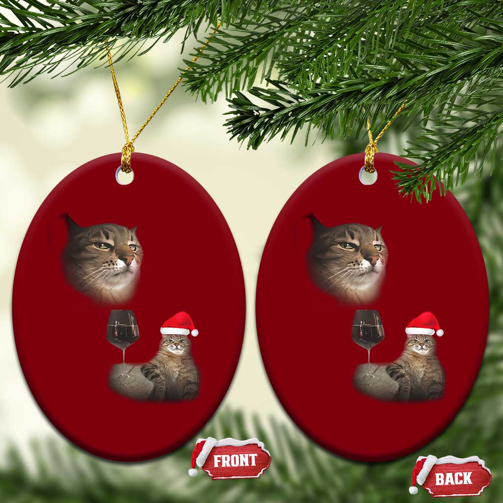 Funny Cat Xmas Ceramic Ornament Cats Drinking Wine Oddly Specific Meme - Wonder Print Shop