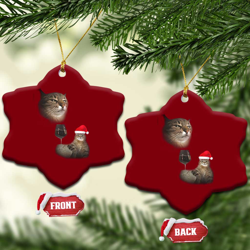 Funny Cat Xmas Ceramic Ornament Cats Drinking Wine Oddly Specific Meme - Wonder Print Shop