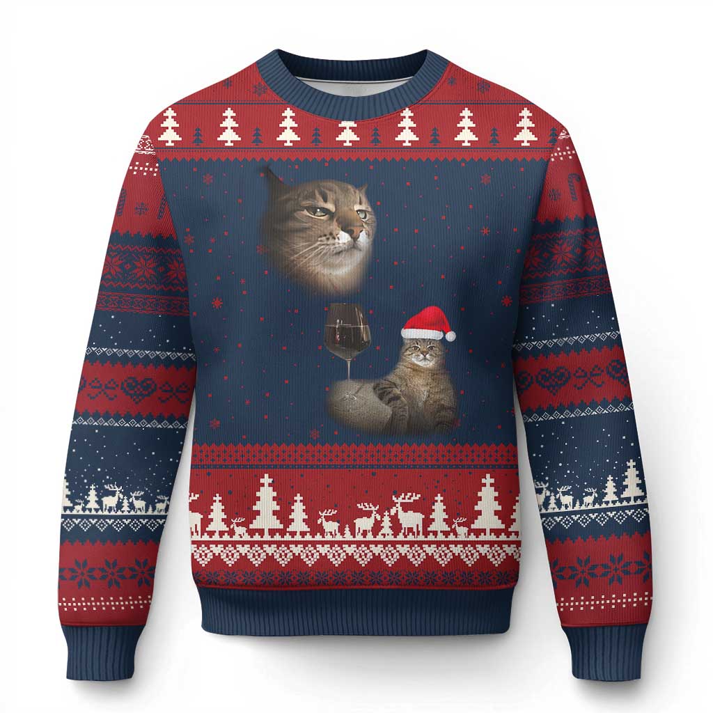 Funny Cat Xmas Ugly Christmas Sweater Cats Drinking Wine Oddly Specific Meme - Wonder Print Shop