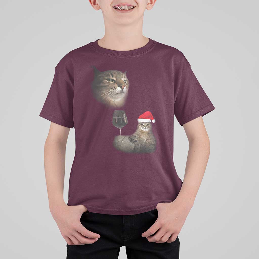 Funny Cat Christmas T Shirt For Kid Cats Drinking Wine Oddly Specific Meme - Wonder Print Shop