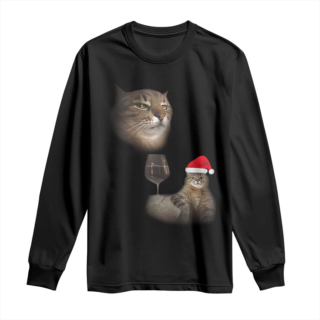 Funny Cat Christmas Long Sleeve Shirt Cats Drinking Wine Oddly Specific Meme - Wonder Print Shop