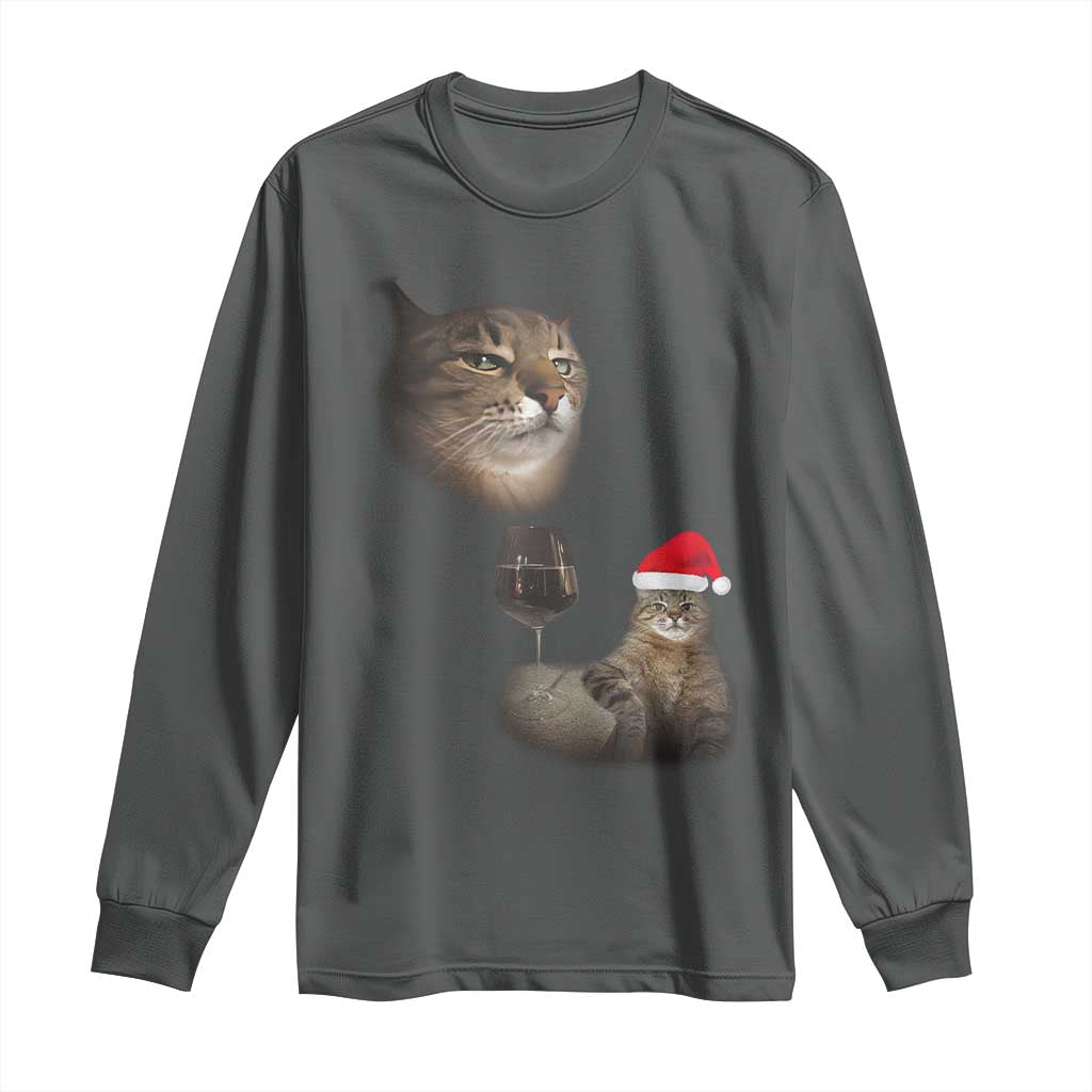 Funny Cat Christmas Long Sleeve Shirt Cats Drinking Wine Oddly Specific Meme - Wonder Print Shop