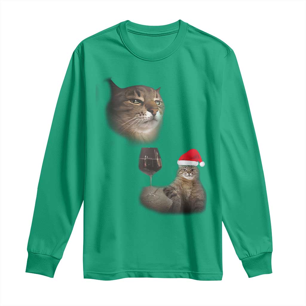 Funny Cat Christmas Long Sleeve Shirt Cats Drinking Wine Oddly Specific Meme - Wonder Print Shop