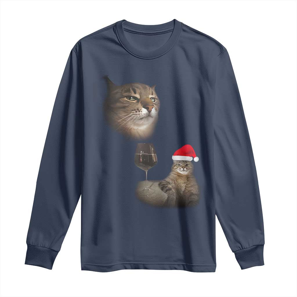 Funny Cat Christmas Long Sleeve Shirt Cats Drinking Wine Oddly Specific Meme - Wonder Print Shop