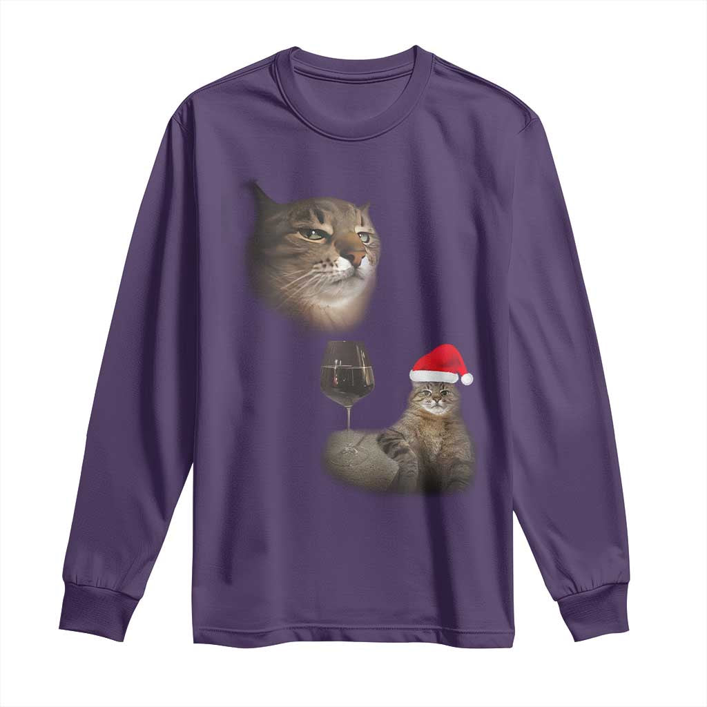 Funny Cat Christmas Long Sleeve Shirt Cats Drinking Wine Oddly Specific Meme - Wonder Print Shop
