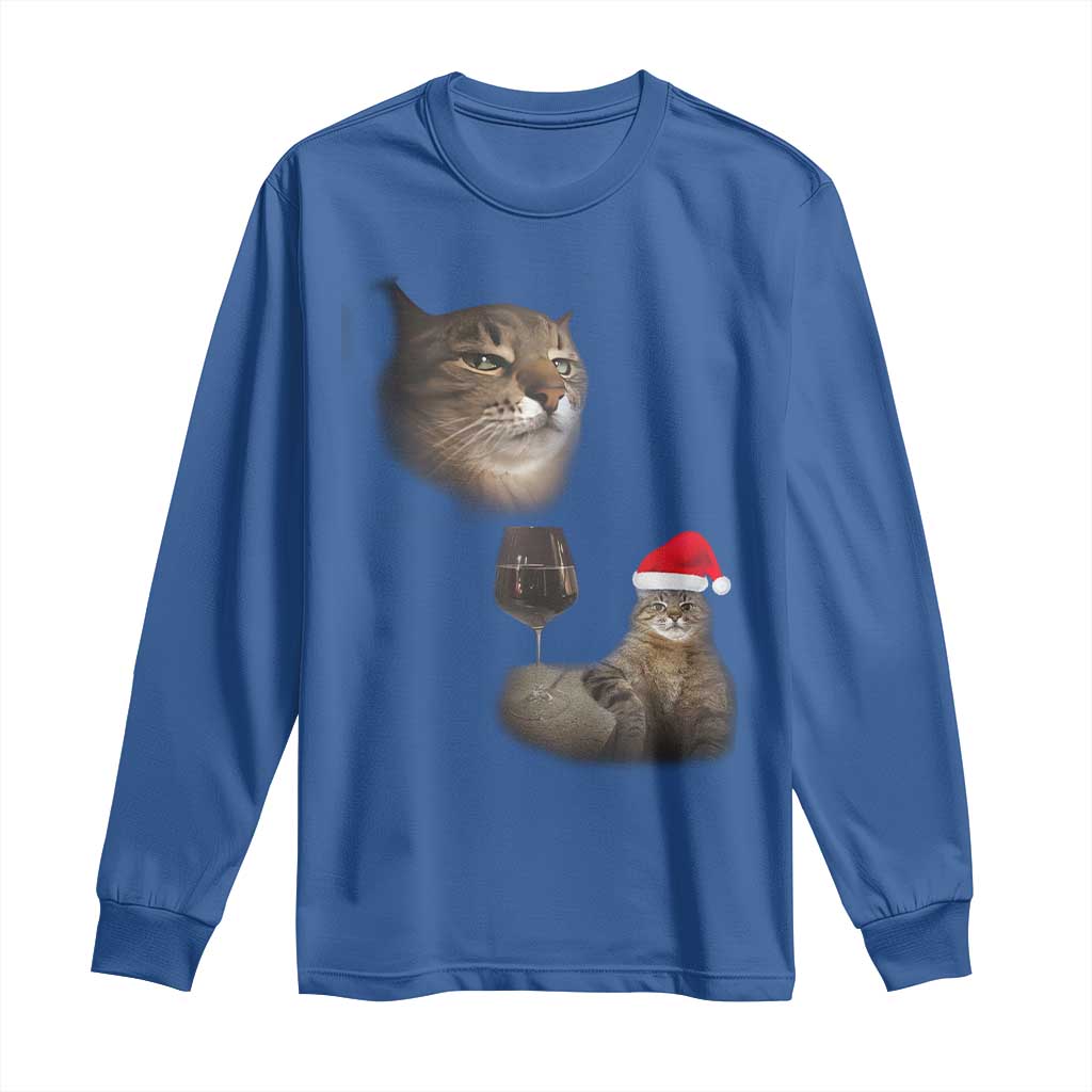 Funny Cat Christmas Long Sleeve Shirt Cats Drinking Wine Oddly Specific Meme - Wonder Print Shop