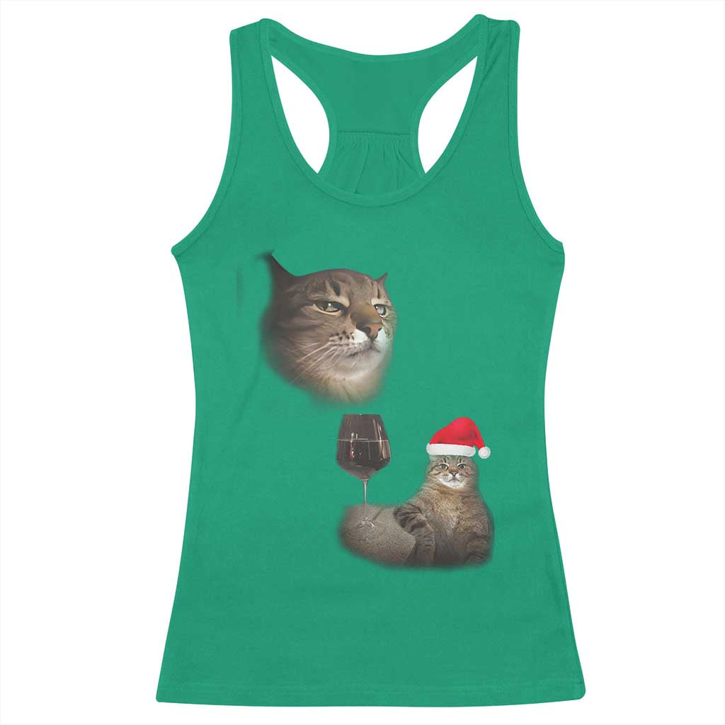 Funny Cat Christmas Racerback Tank Top Cats Drinking Wine Oddly Specific Meme - Wonder Print Shop