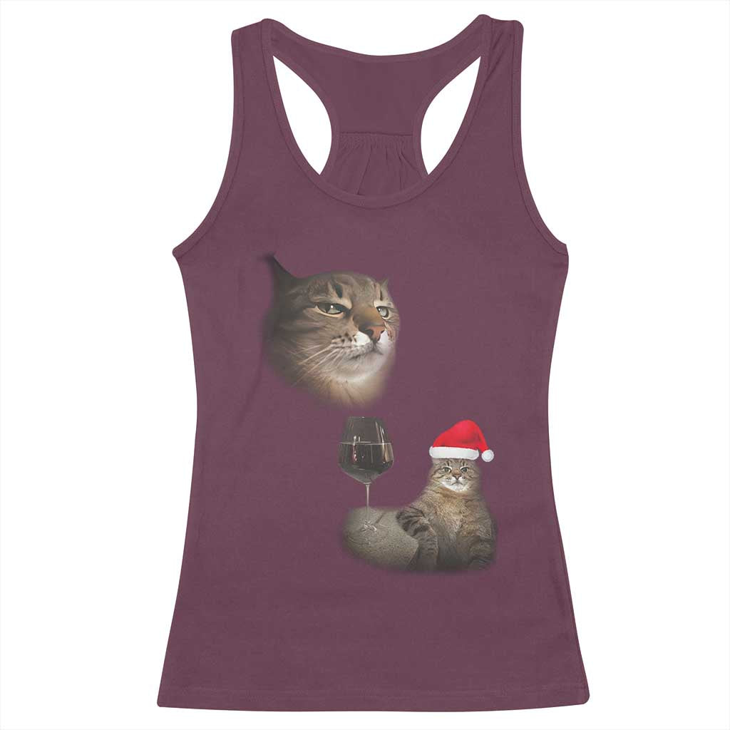 Funny Cat Christmas Racerback Tank Top Cats Drinking Wine Oddly Specific Meme - Wonder Print Shop