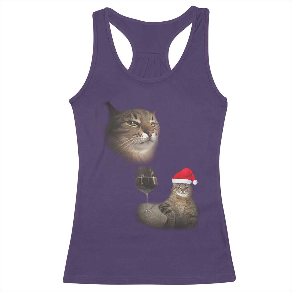 Funny Cat Christmas Racerback Tank Top Cats Drinking Wine Oddly Specific Meme - Wonder Print Shop