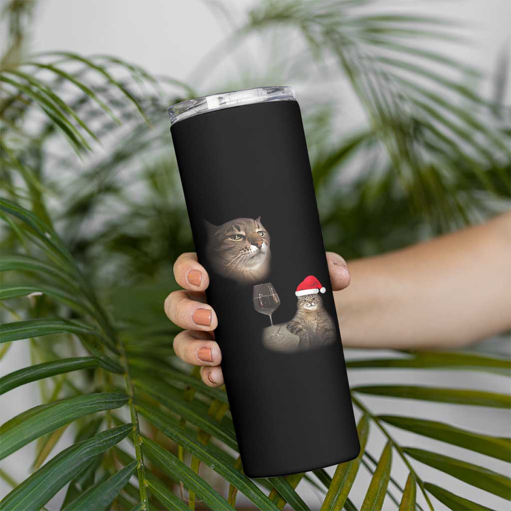 Funny Cat Christmas Skinny Tumbler Cats Drinking Wine Oddly Specific Meme - Wonder Print Shop
