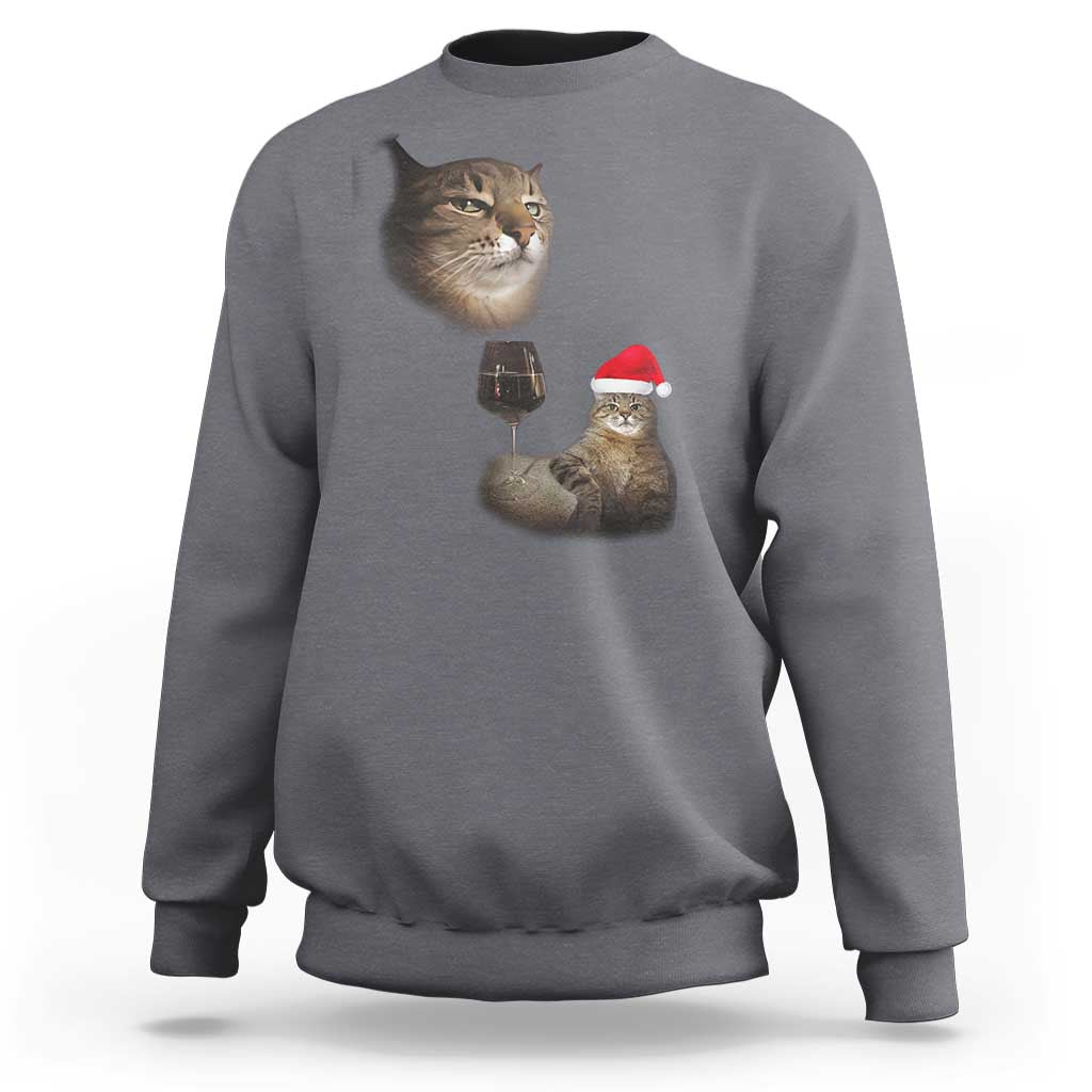 Funny Cat Christmas Sweatshirt Cats Drinking Wine Oddly Specific Meme - Wonder Print Shop