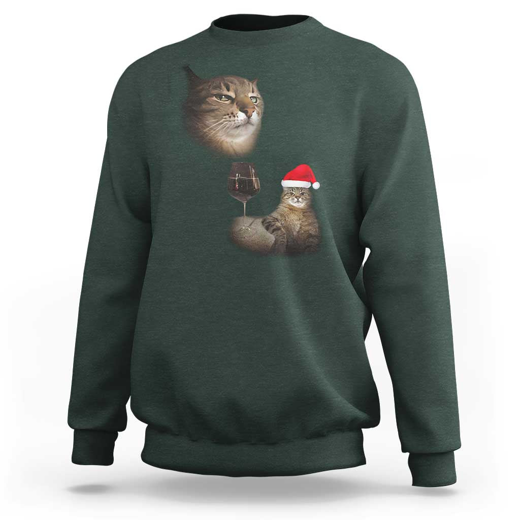 Funny Cat Christmas Sweatshirt Cats Drinking Wine Oddly Specific Meme - Wonder Print Shop