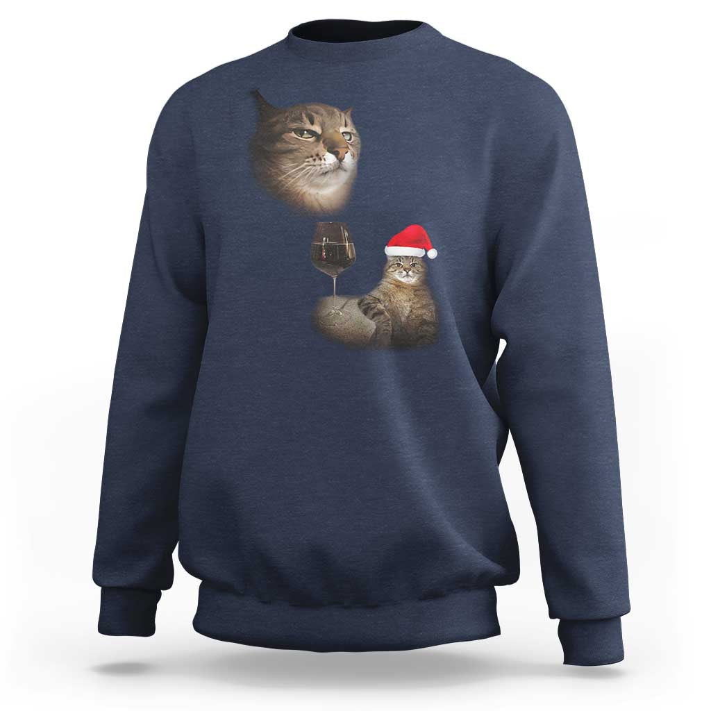 Funny Cat Christmas Sweatshirt Cats Drinking Wine Oddly Specific Meme - Wonder Print Shop